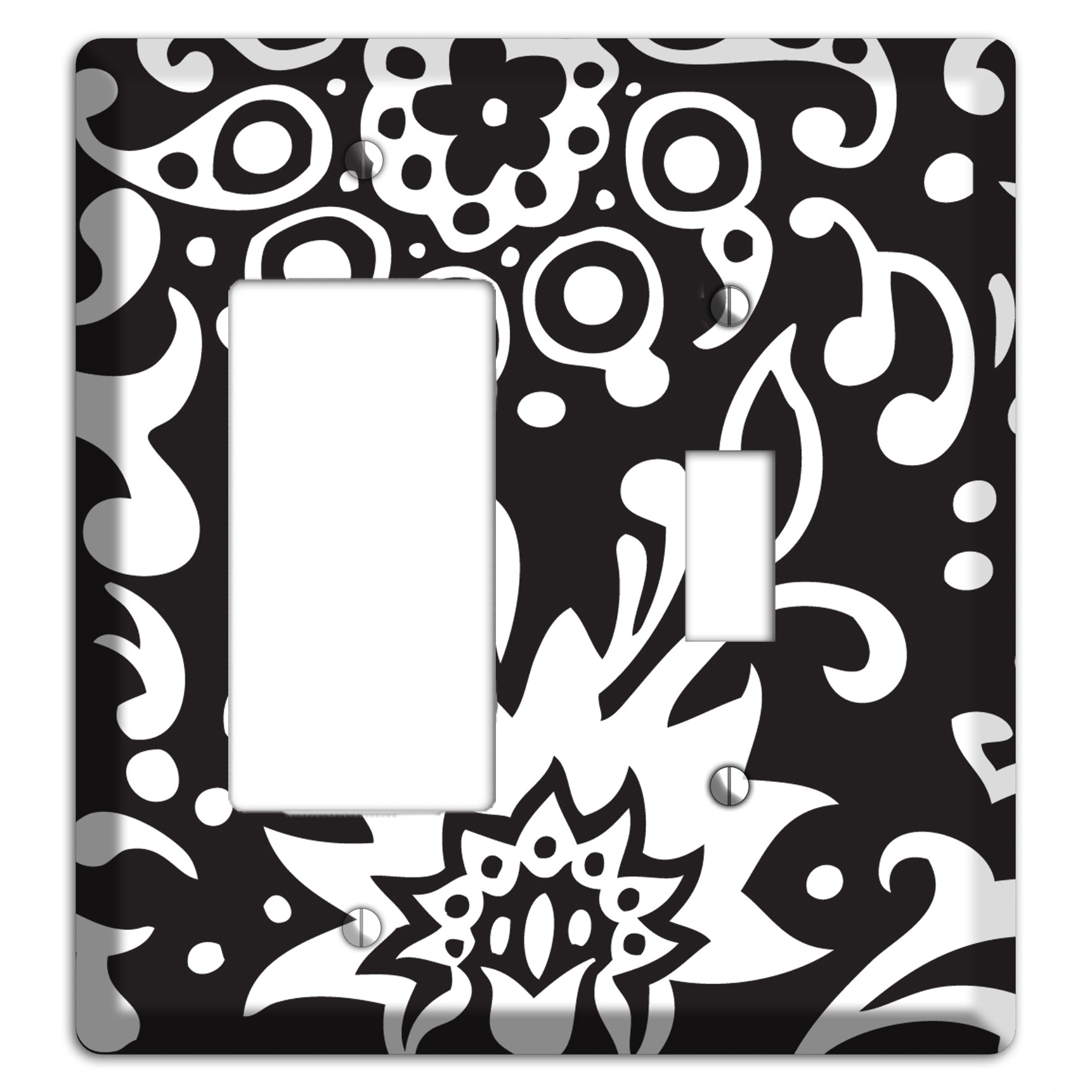 Black with White Boteh Rocker / Toggle Wallplate