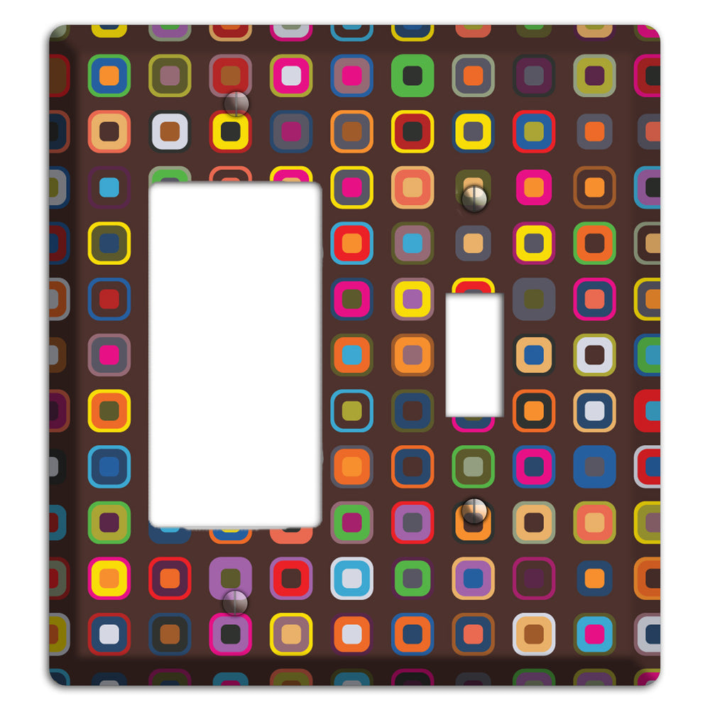 Brown with Multi Retro Squares Rocker / Toggle Wallplate