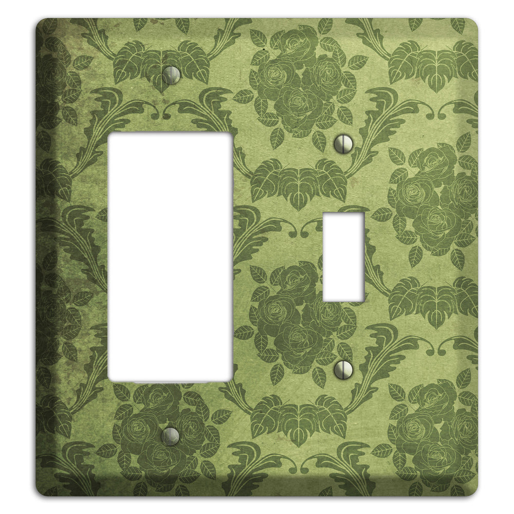Green Smoke Vintage Rose Damask Rocker / Toggle Wallplate