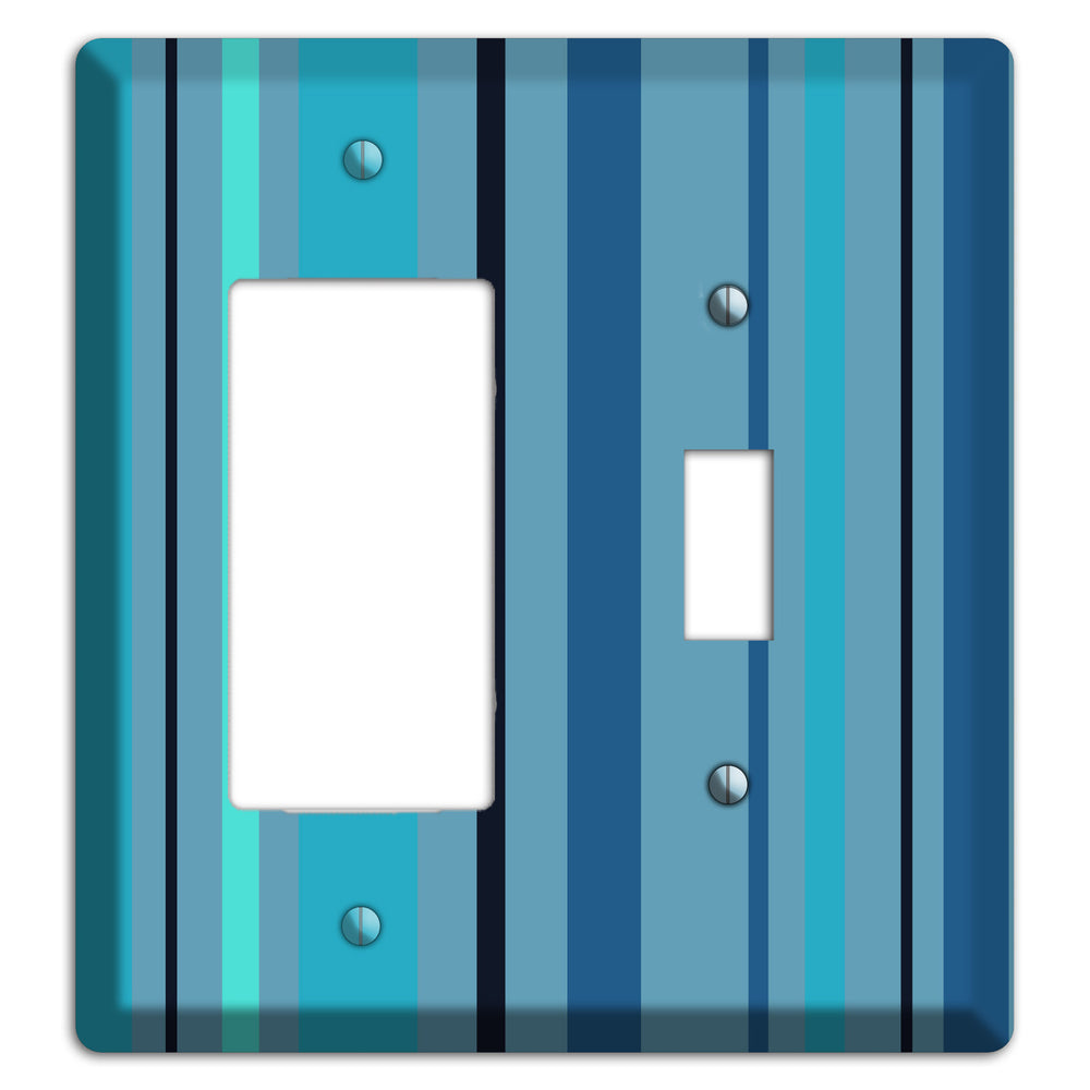 Multi Turquoise Vertical Stripe Rocker / Toggle Wallplate