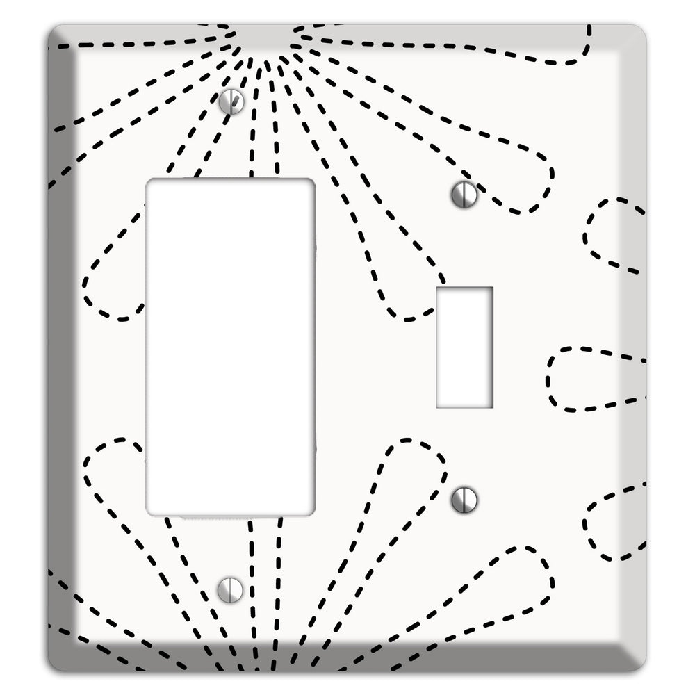 White with Black Retro Stipple Floral Contour Rocker / Toggle Wallplate