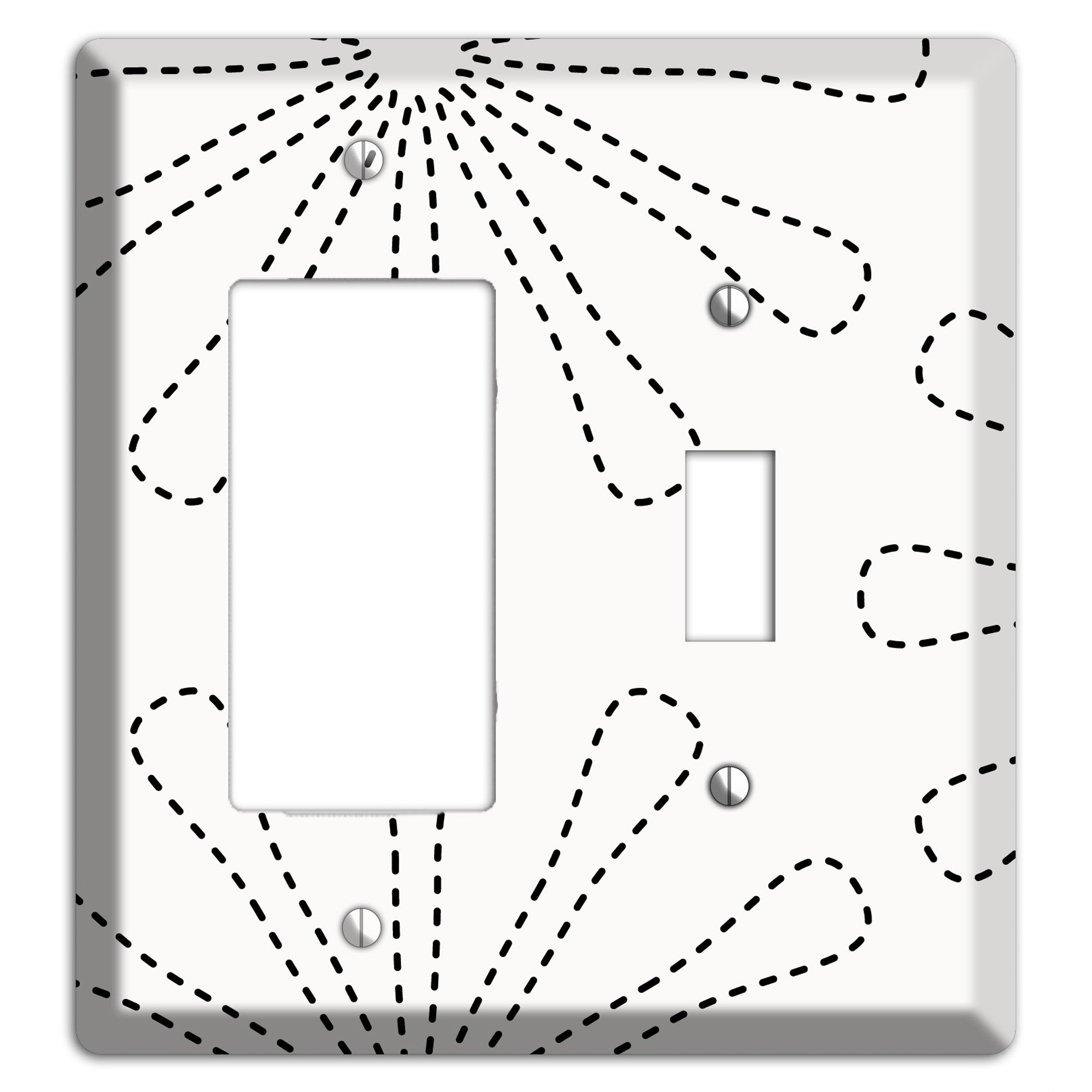 White with Black Retro Stipple Floral Contour Rocker / Toggle Wallplate