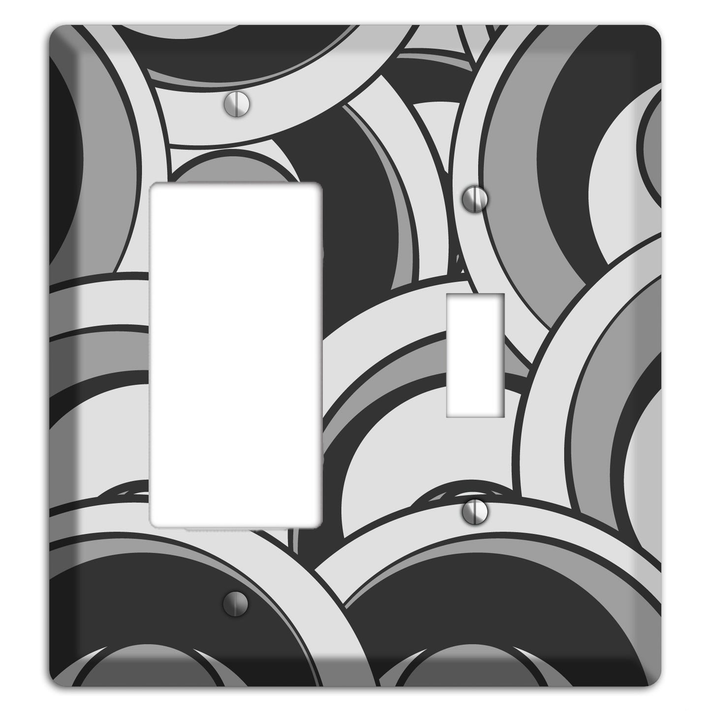 Black and Grey Deco Circles Rocker / Toggle Wallplate