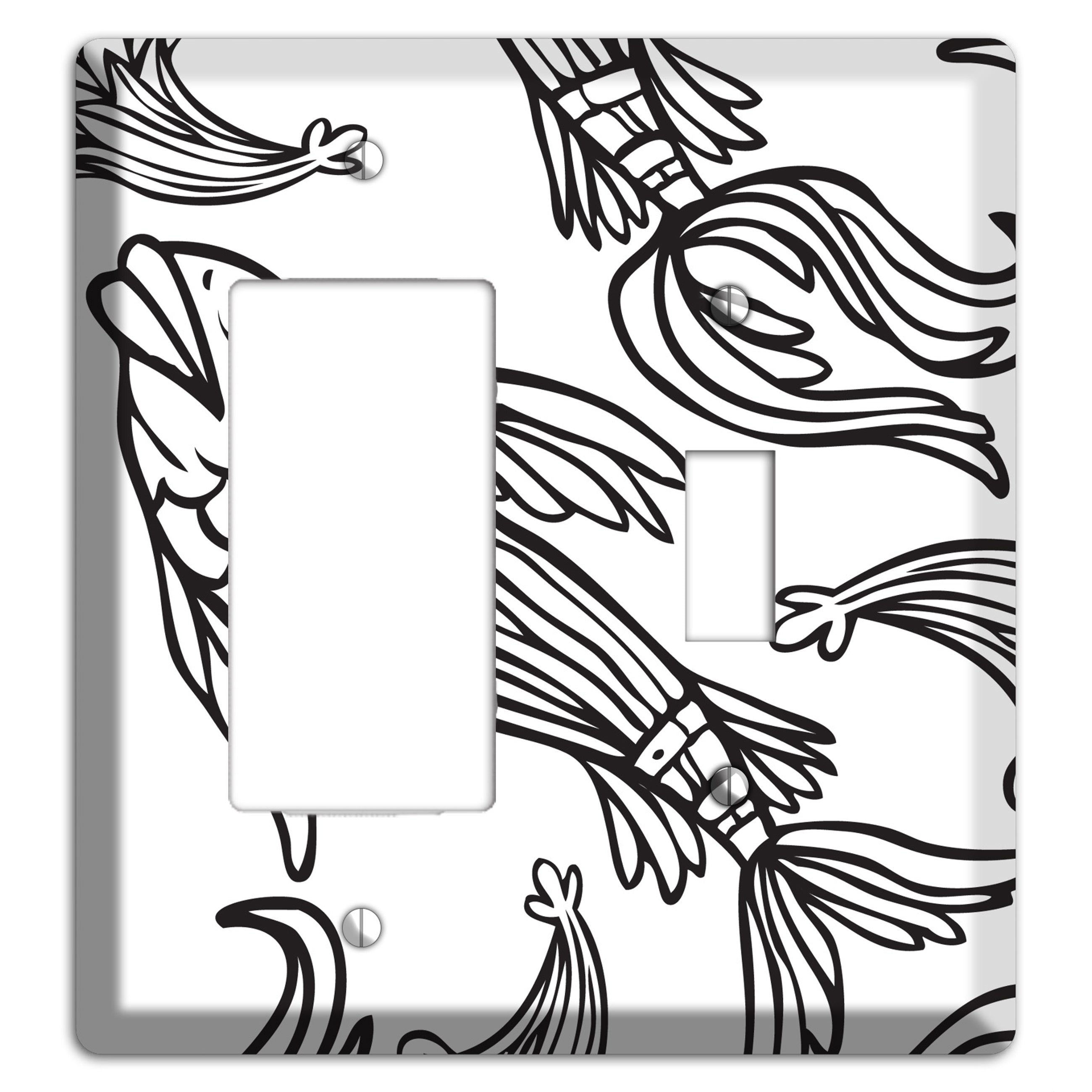 White and Black Koi Rocker / Toggle Wallplate