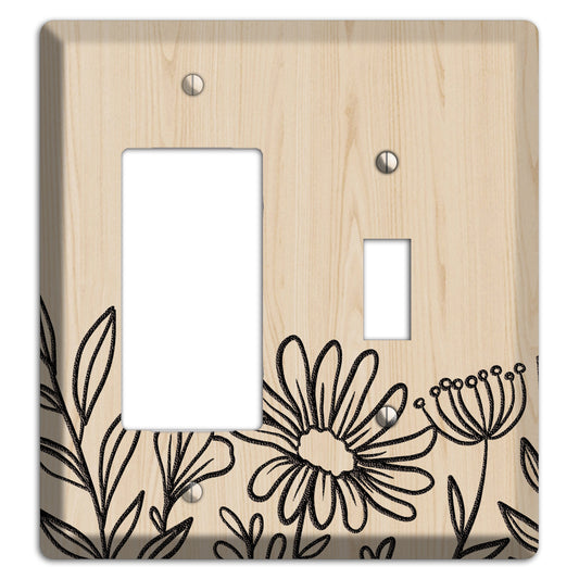 Hand-Drawn Floral 10 Wood Lasered Rocker / Toggle Wallplate