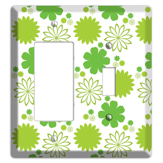 White with Multi Green Floral Contour Rocker / Toggle Wallplate