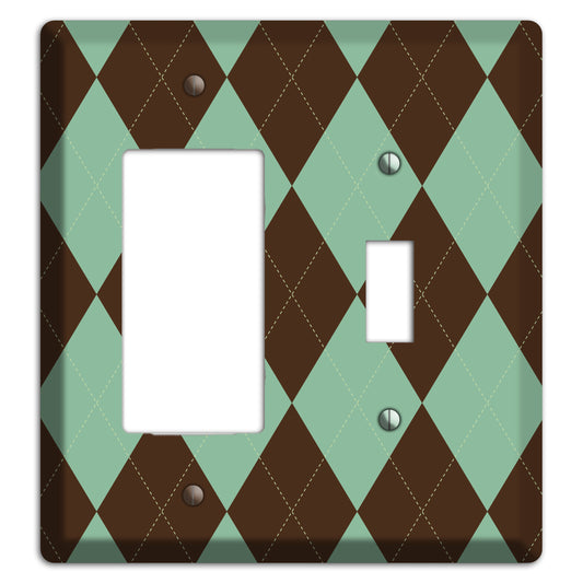 Green and Brown Argyle Rocker / Toggle Wallplate