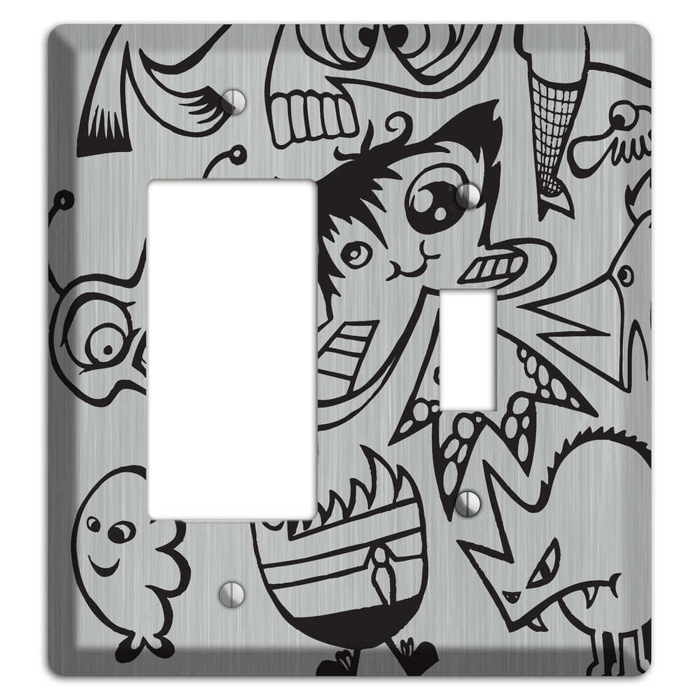 Whimsical Faces 3 Stainless Steel Rocker / Toggle Wallplate
