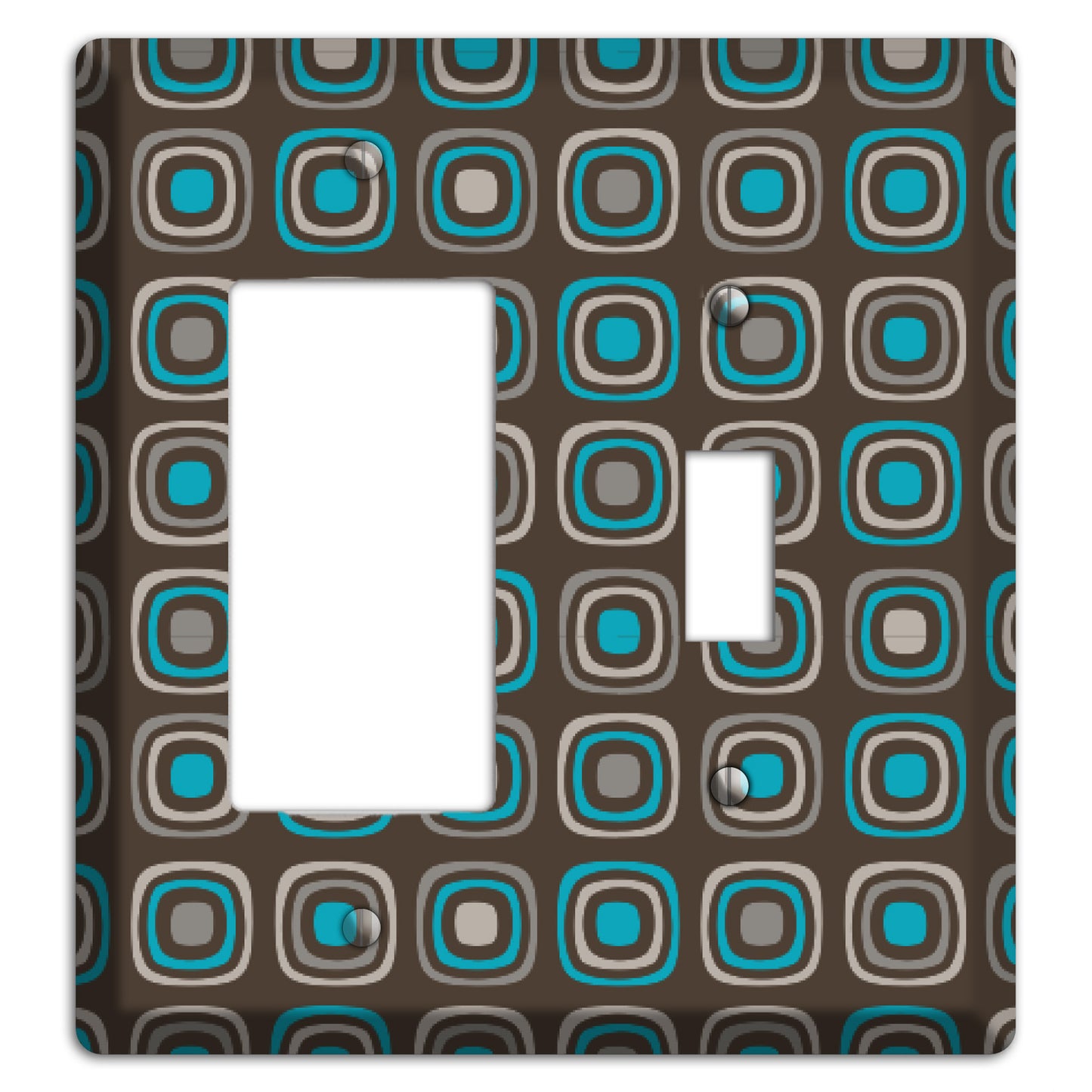 Brown and Blue Rounded Squares Rocker / Toggle Wallplate