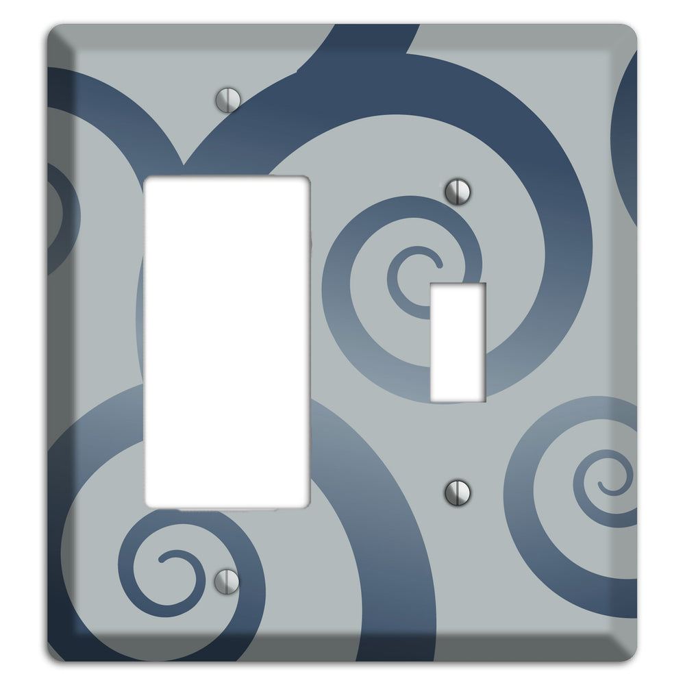 Grey with Blue Large Swirl Rocker / Toggle Wallplate