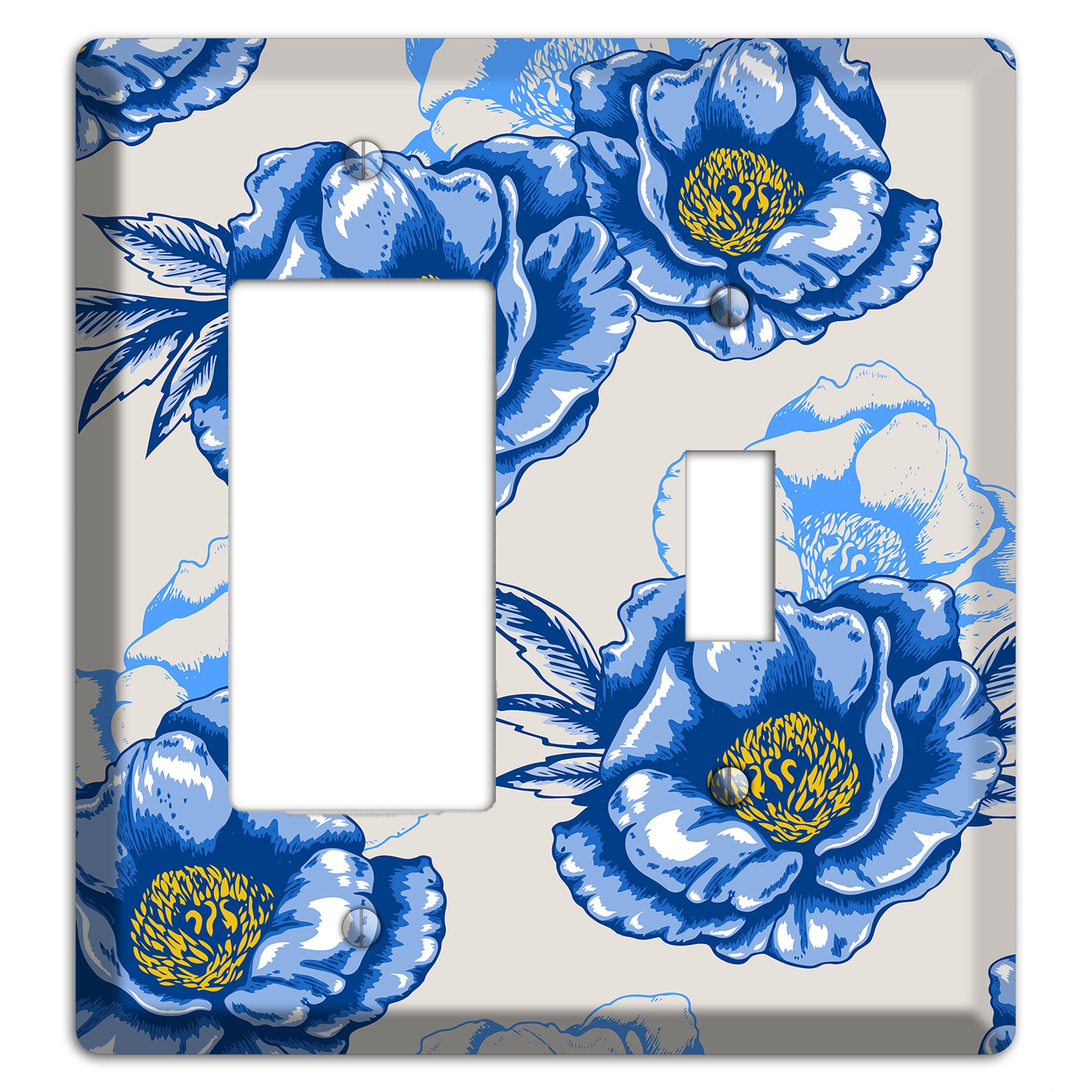 Blue Peony Rocker / Toggle Wallplate