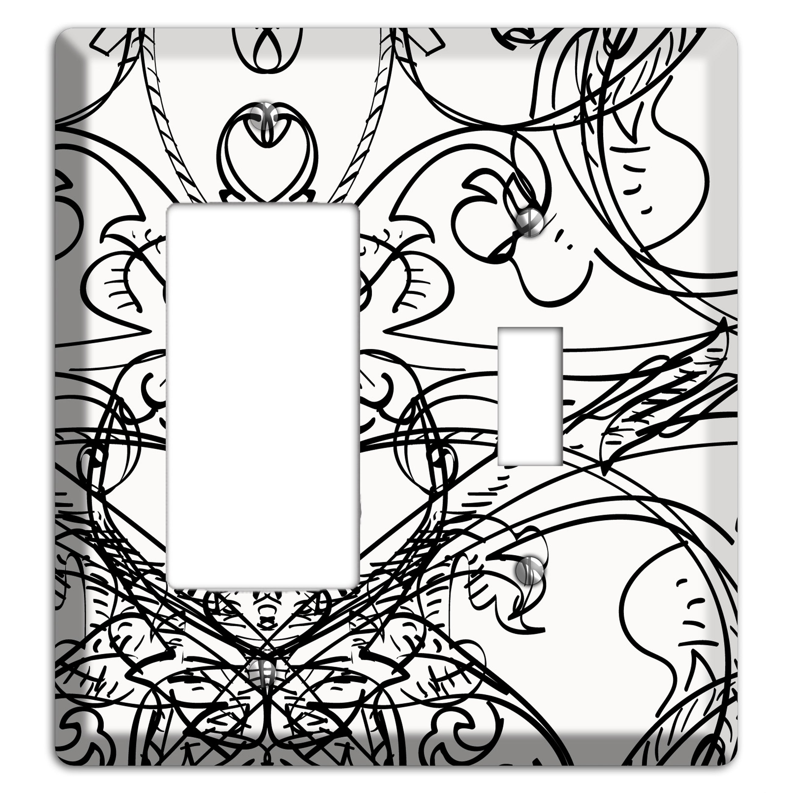 White Deco Sketch Rocker / Toggle Wallplate