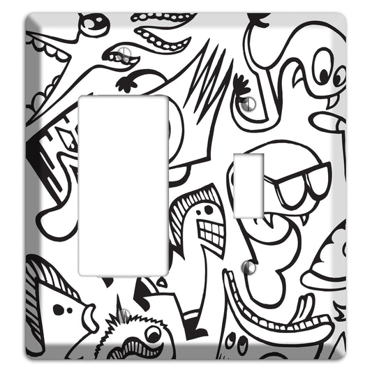 Black and White Whimsical Faces 1 Rocker / Toggle Wallplate