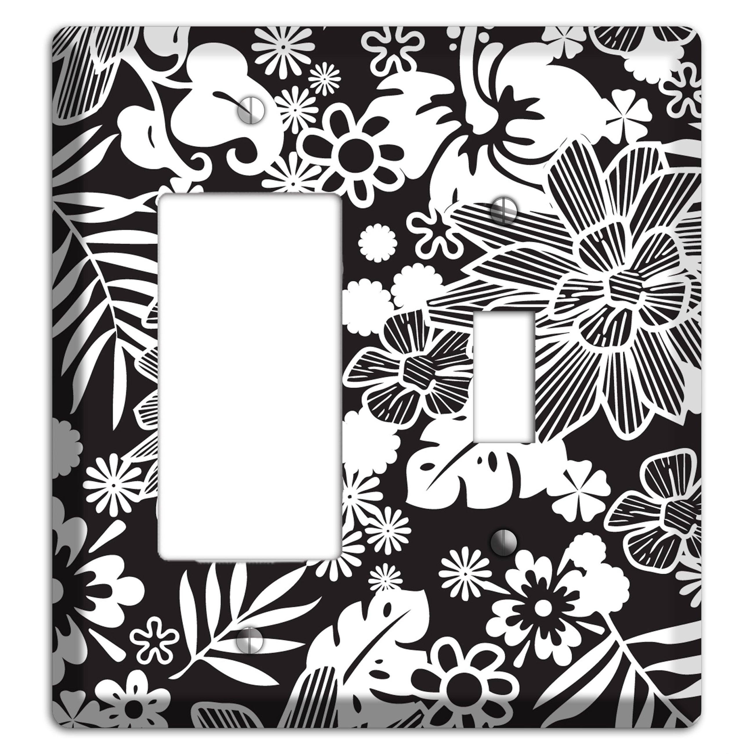 Black with White Tropical Rocker / Toggle Wallplate