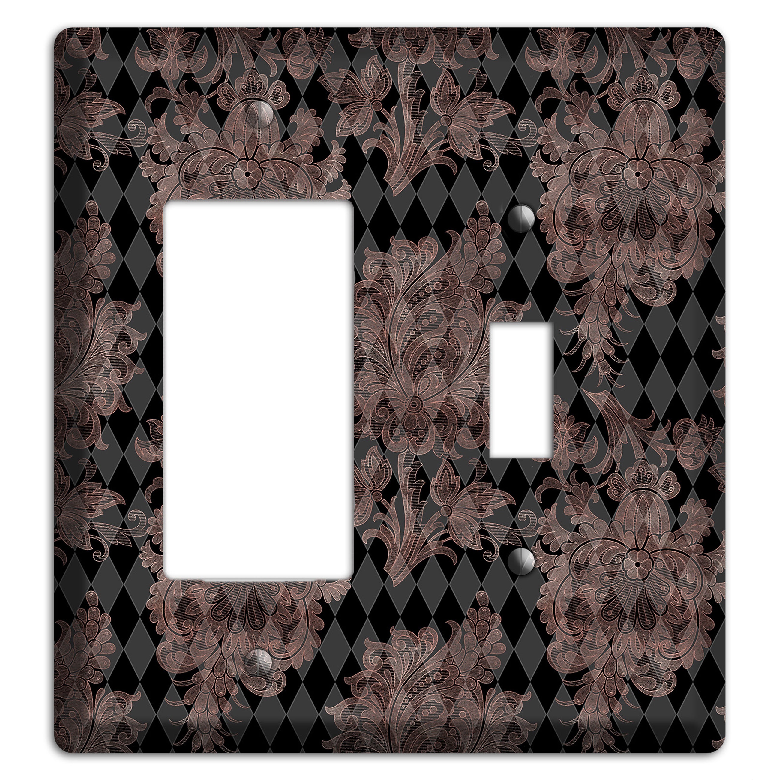 Black and Rose Ornate Diamond Rocker / Toggle Wallplate