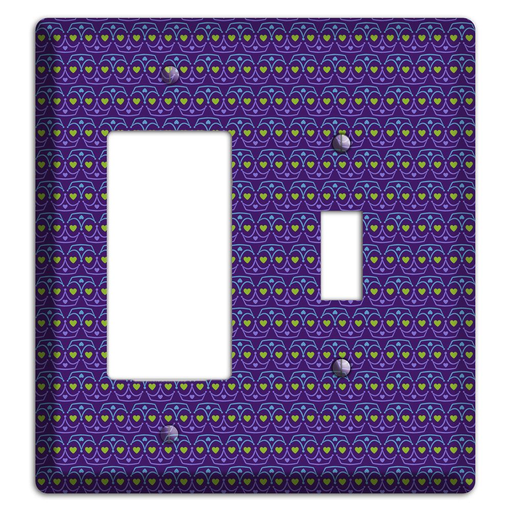 Purple Blue and Green Geometric Hearts Rocker / Toggle Wallplate