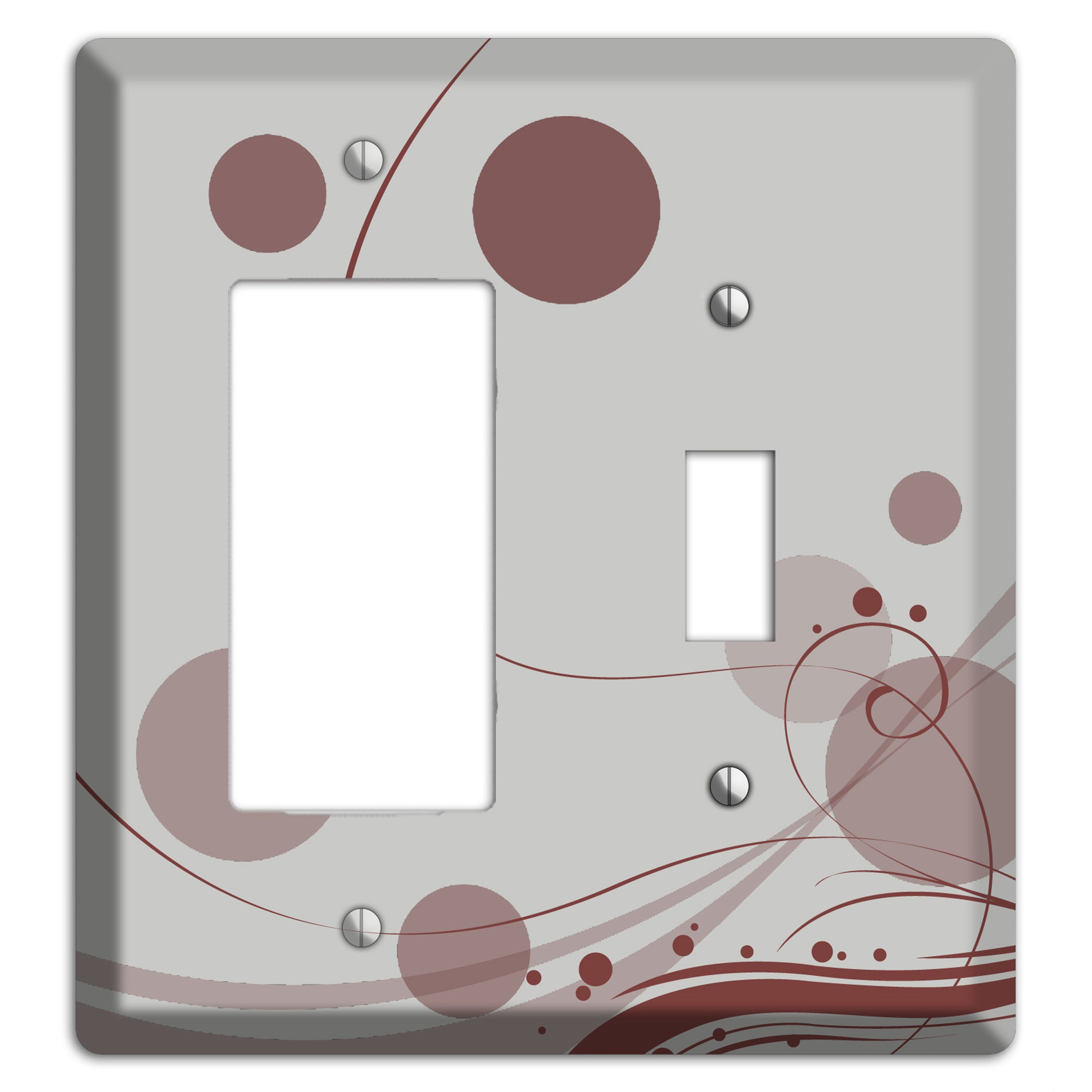 Grey with Maroon Dots and Swirls Rocker / Toggle Wallplate