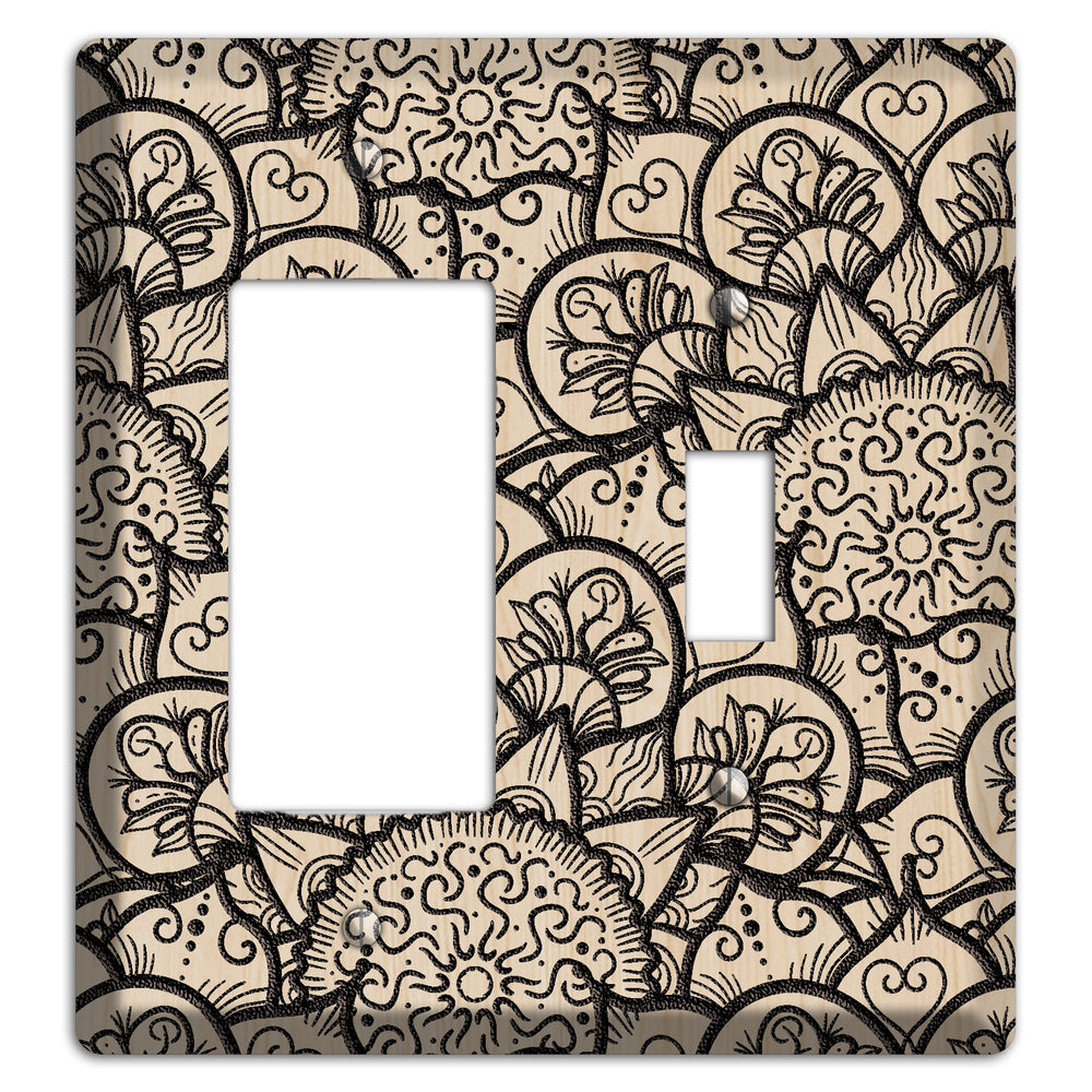 Mandala Black and White Style N Wood Lasered Rocker / Toggle Wallplate