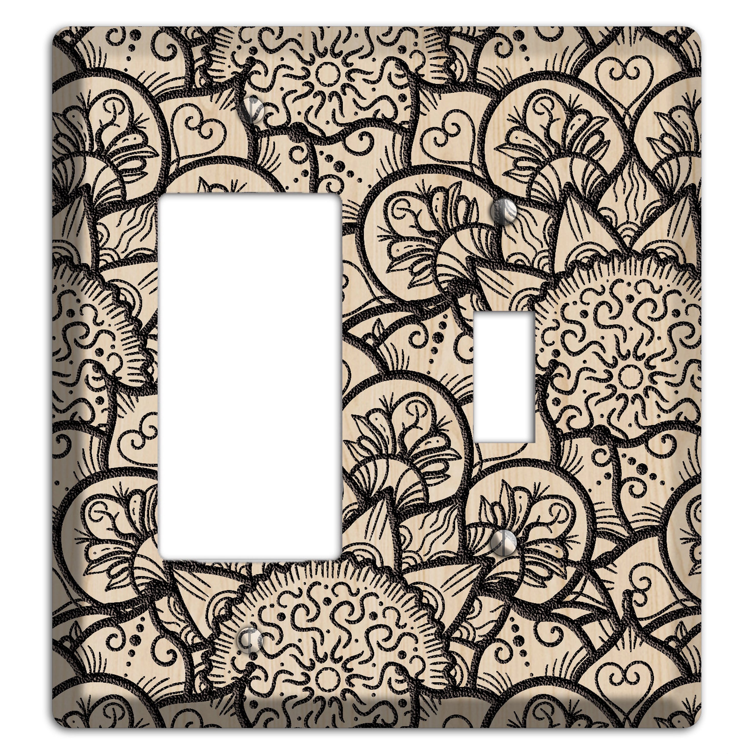 Mandala Black and White Style N Wood Lasered Rocker / Toggle Wallplate