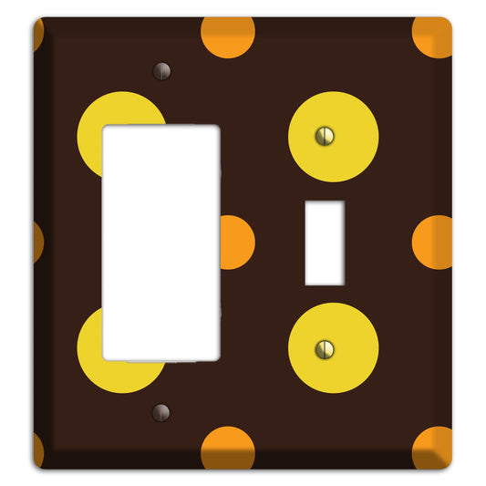 Black with Yellow and Orange Multi Medium Polka Dots Rocker / Toggle Wallplate