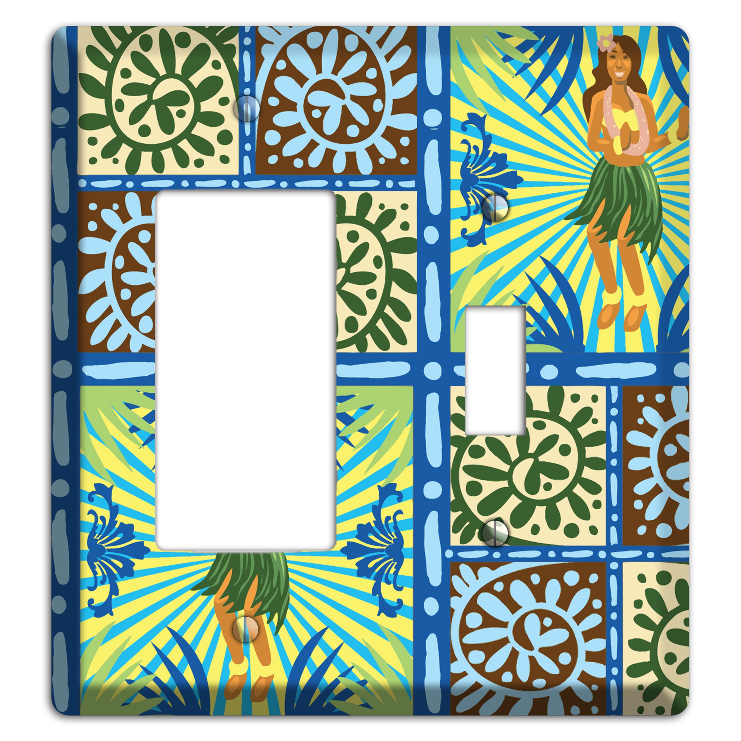 Blue and Green Hula Rocker / Toggle Wallplate