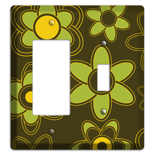 Brown with Lime Retro Floral Contour Rocker / Toggle Wallplate