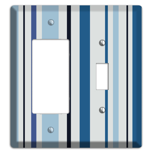 Multi White and Blue Vertical Stripe Rocker / Toggle Wallplate
