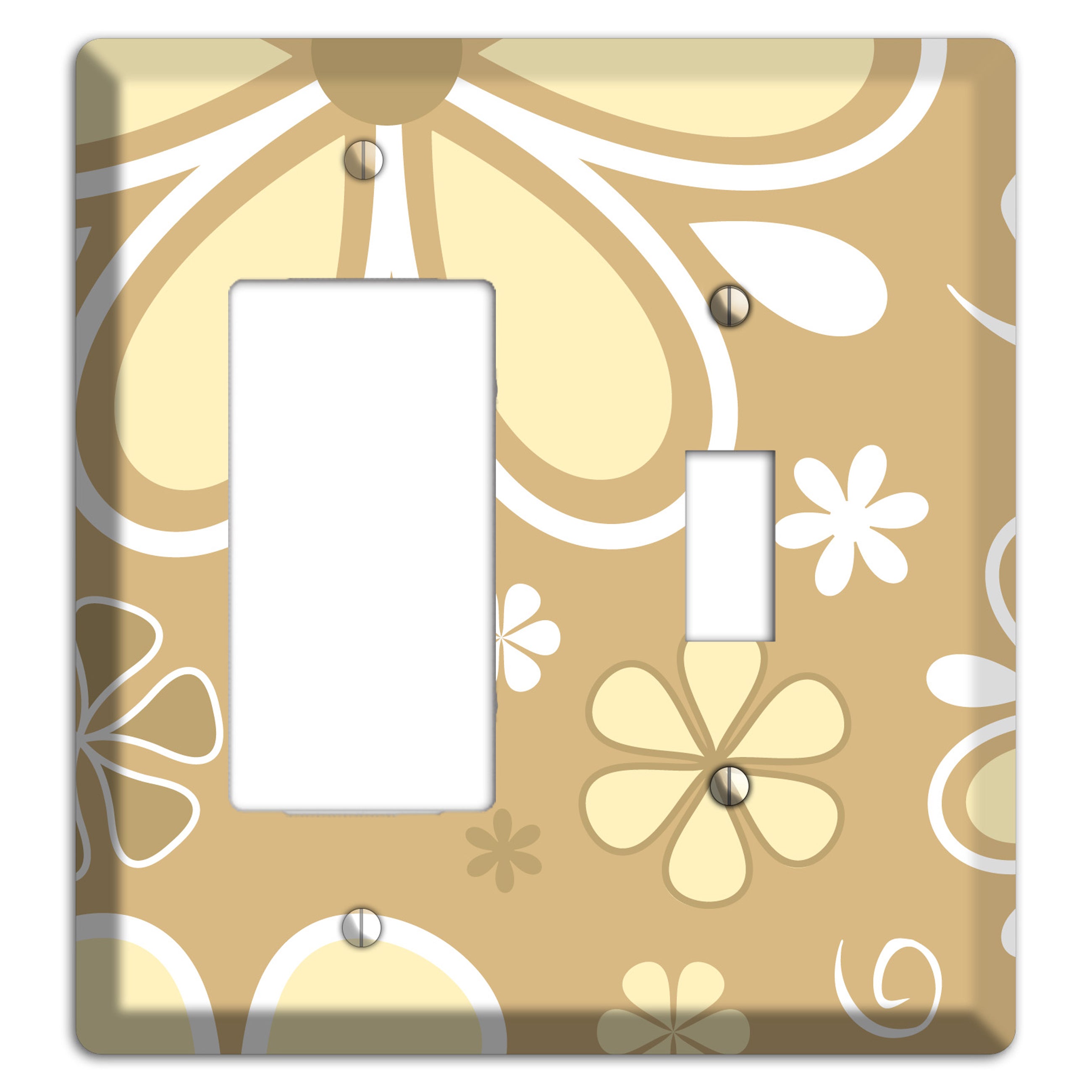 Beige Retro Flowers Rocker / Toggle Wallplate