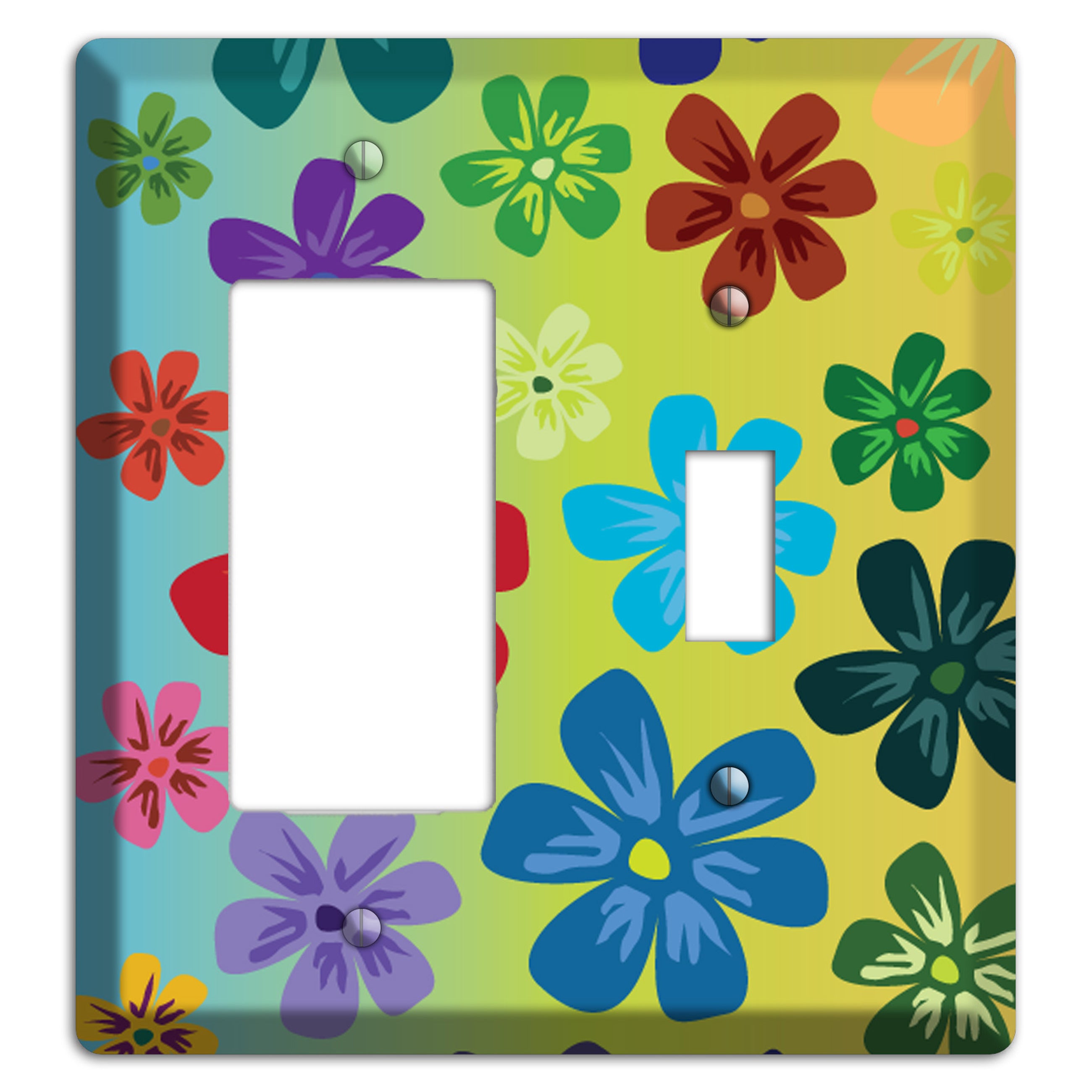 Blue to yellow Flowers Rocker / Toggle Wallplate