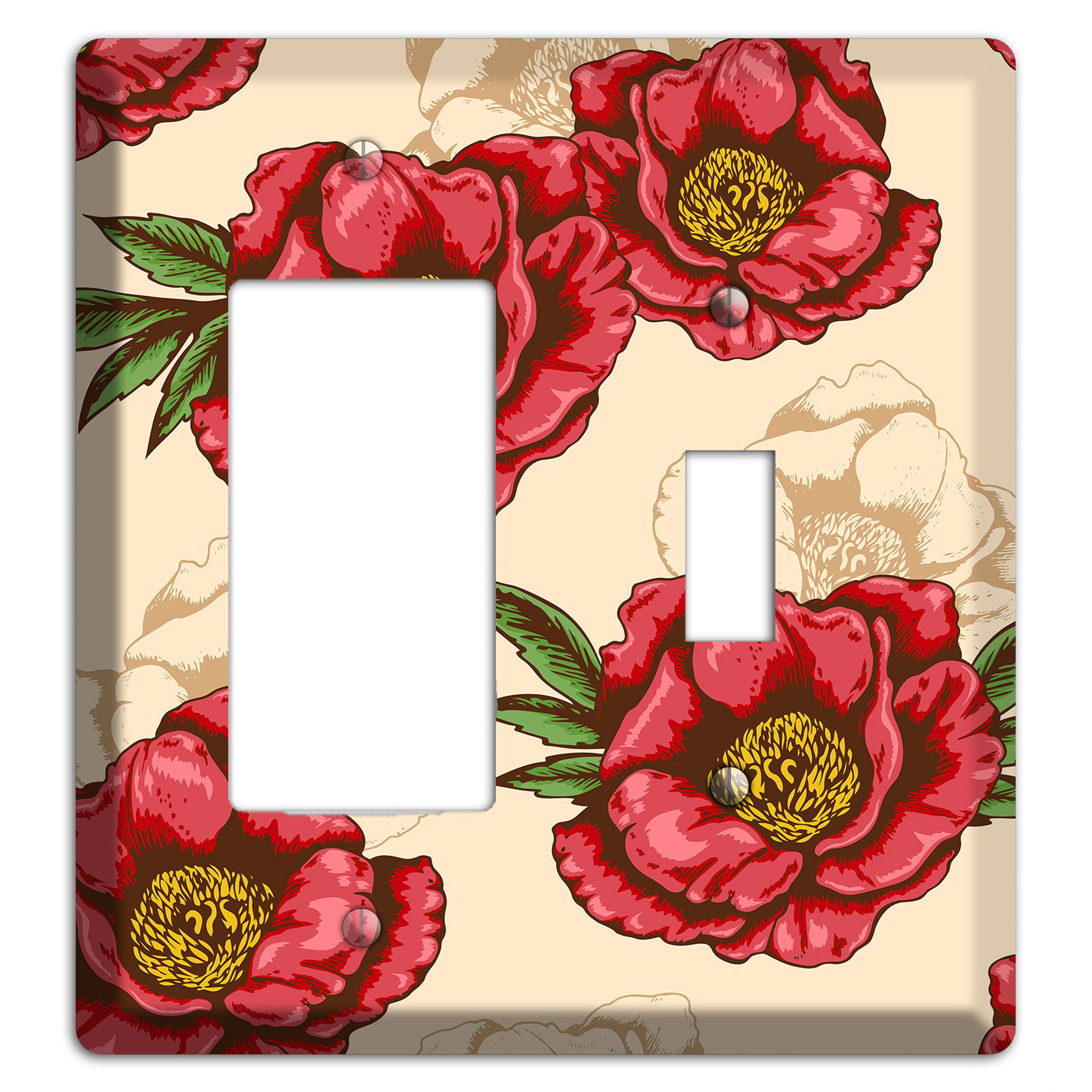 Red Peony Style A Rocker / Toggle Wallplate