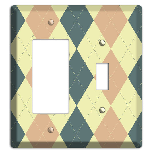 Yellow and Beige Argyle Rocker / Toggle Wallplate