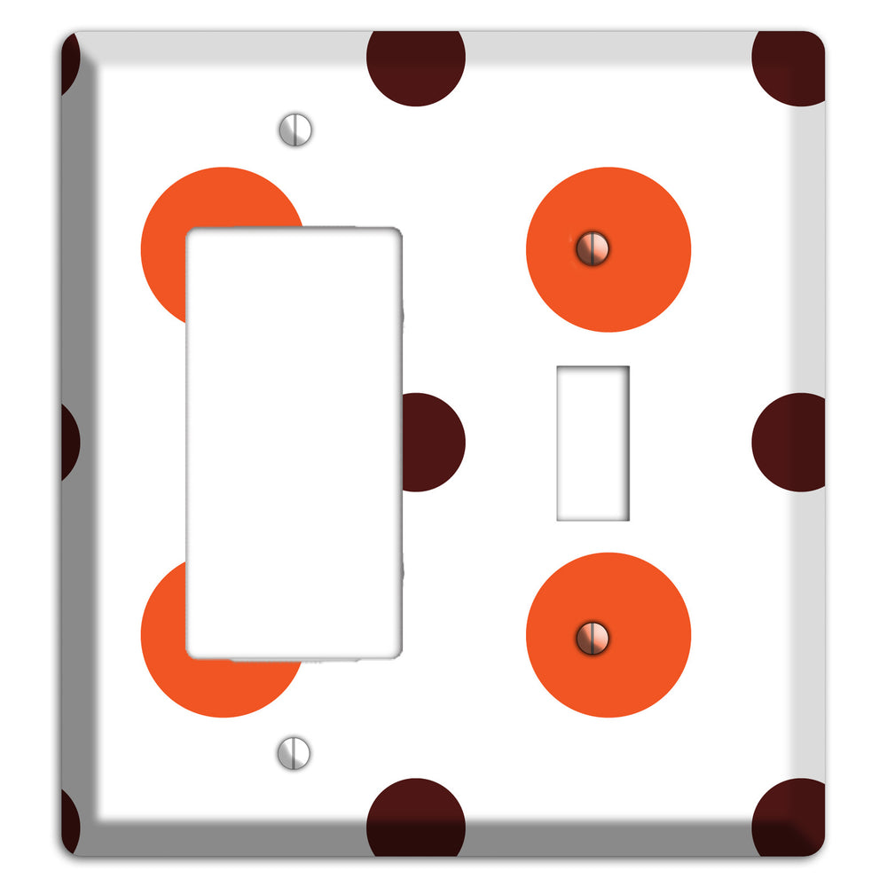 Coral and Brown Multi Medium Polka Dots Rocker / Toggle Wallplate