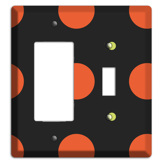 Black wih Orange and Lime Multi Tiled Medium Dots Rocker / Toggle Wallplate