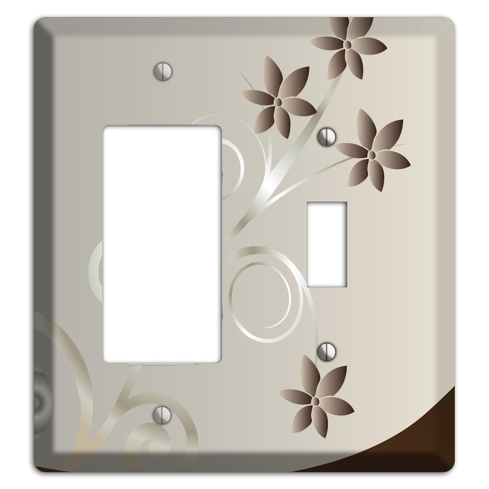 Grey Floral Swirl Sprig Rocker / Toggle Wallplate