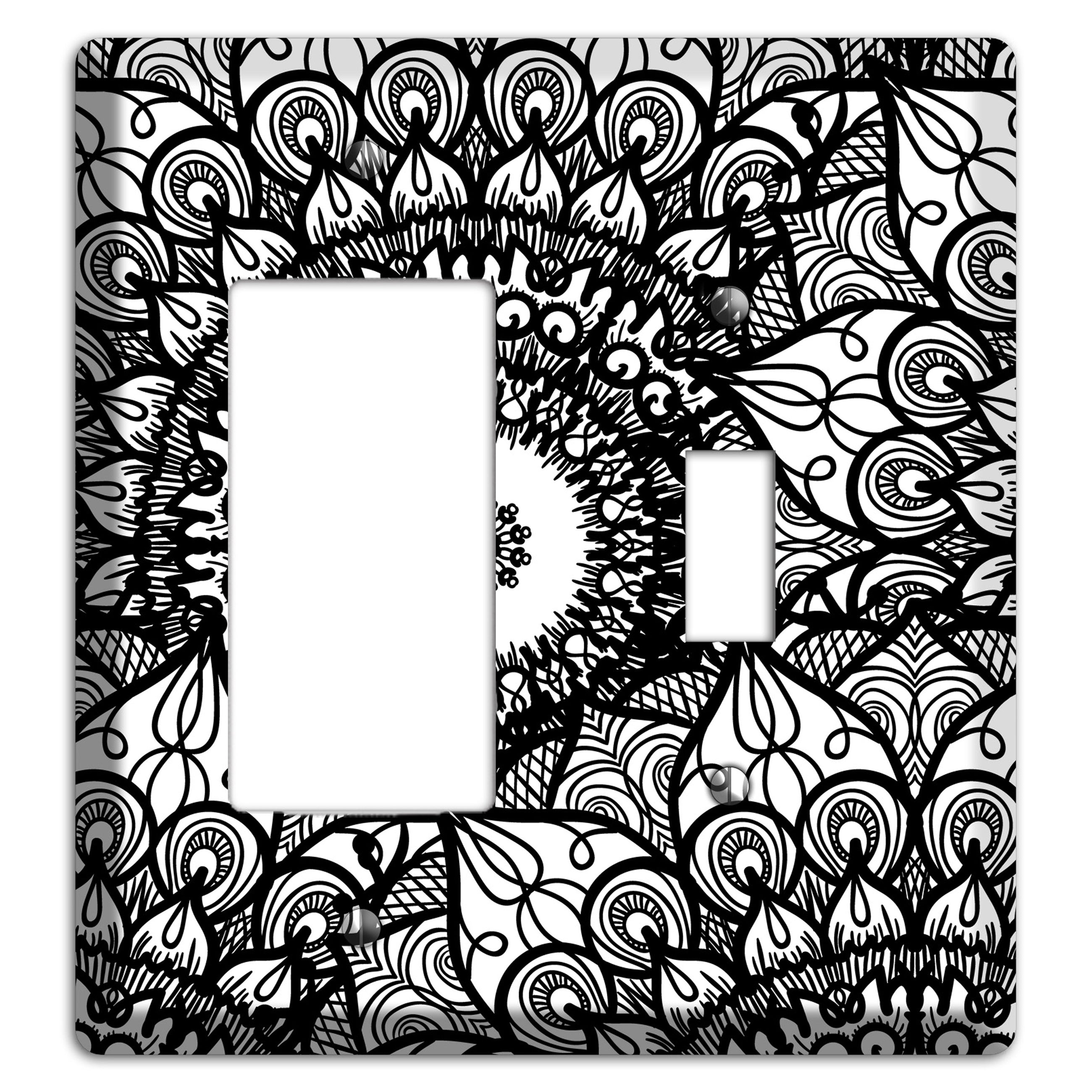 Mandala Black and White Style V Cover Plates Rocker / Toggle Wallplate