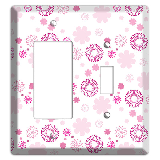 White with Pink and Purple Floral Contour Retro Burst Rocker / Toggle Wallplate