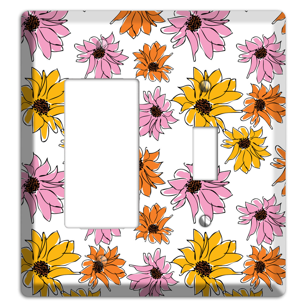 Pink Orange Yellow Flowers Rocker / Toggle Wallplate