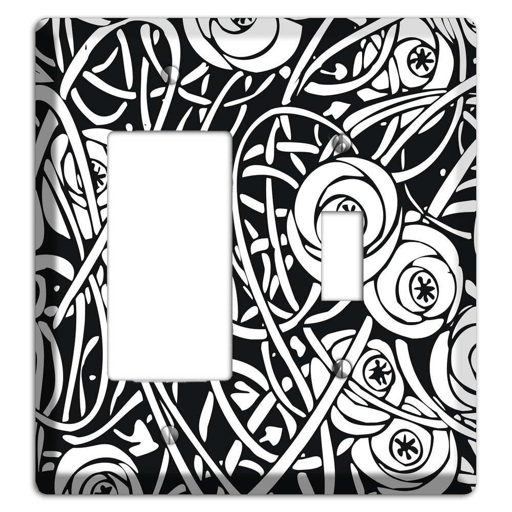 Black and White Deco Floral Rocker / Toggle Wallplate
