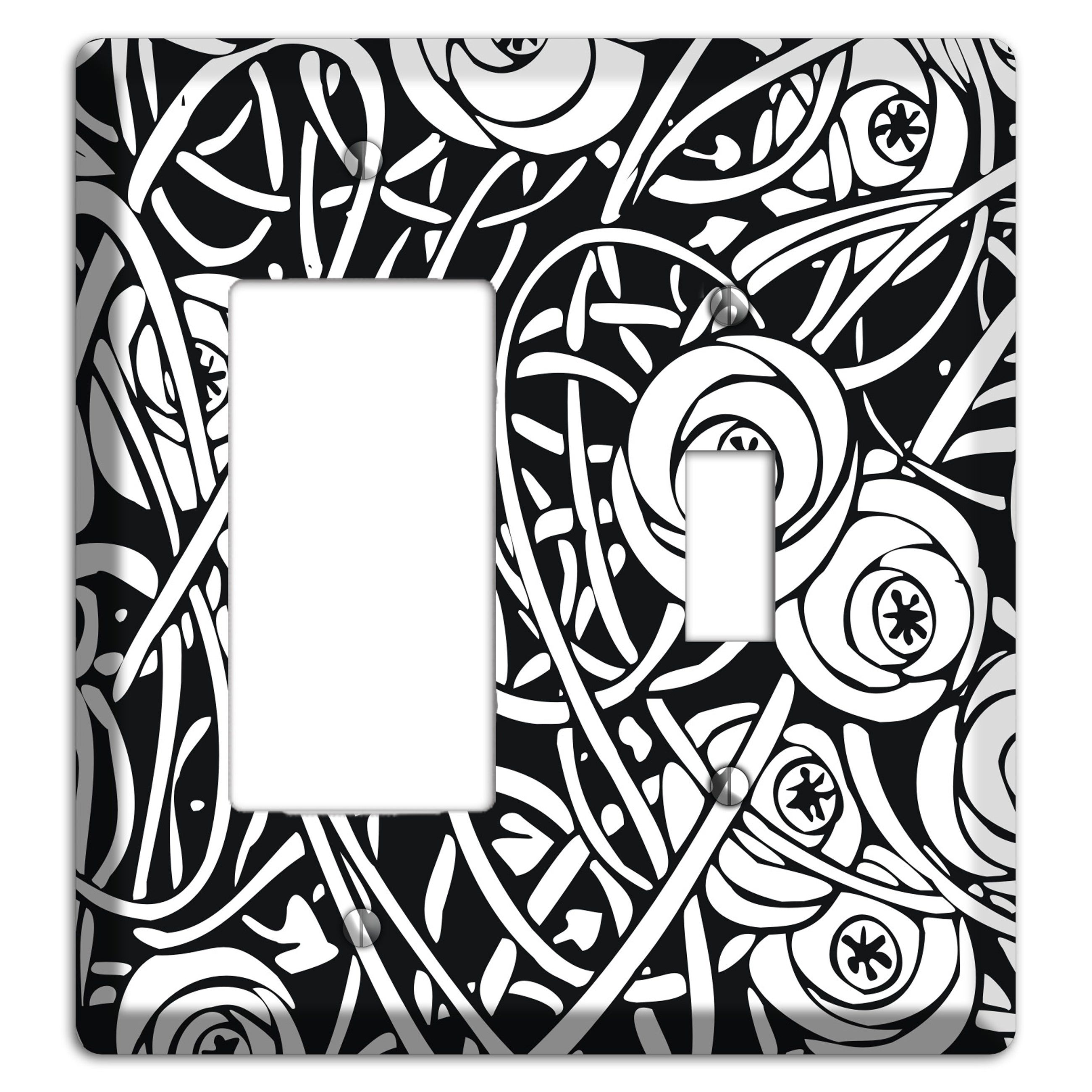 Black and White Deco Floral Rocker / Toggle Wallplate
