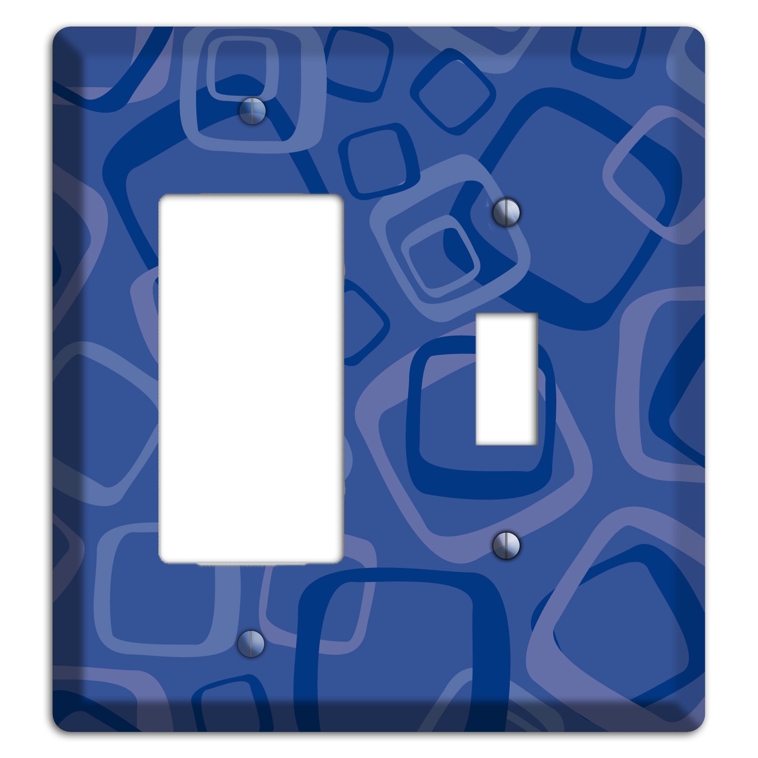 Multi Blue Random Retro Squares Rocker / Toggle Wallplate