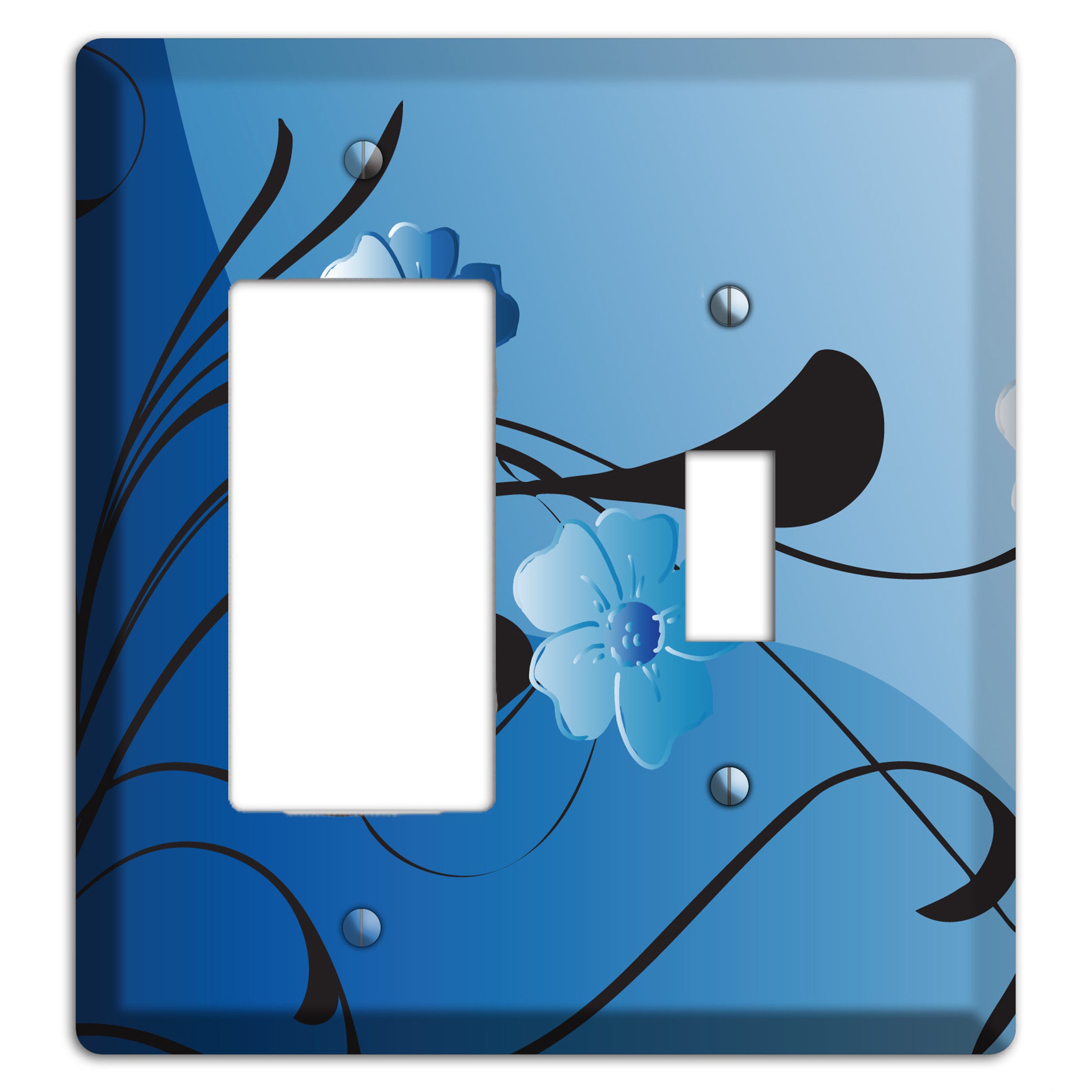 Blue Floral Sprig Rocker / Toggle Wallplate