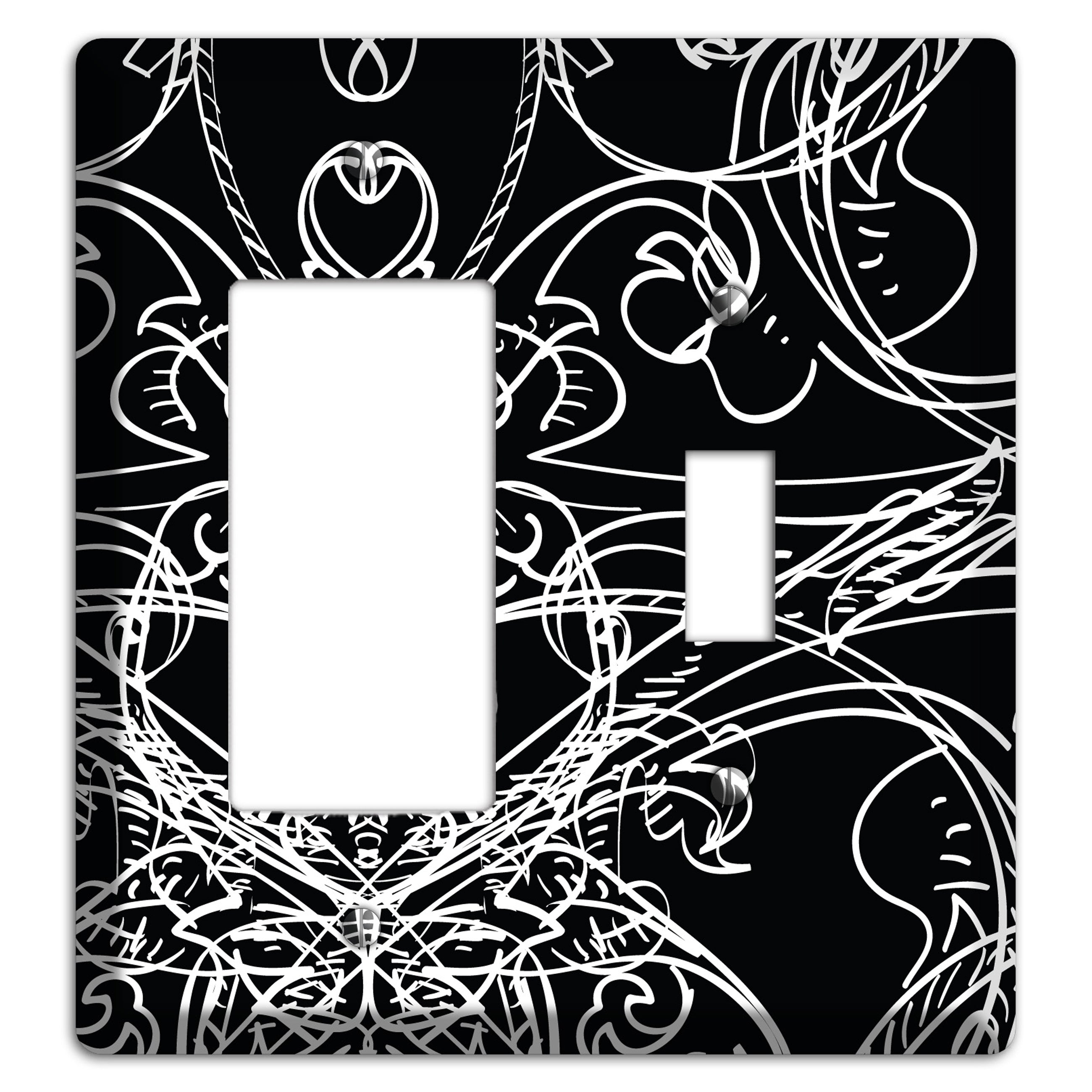 Black Deco Sketch Rocker / Toggle Wallplate