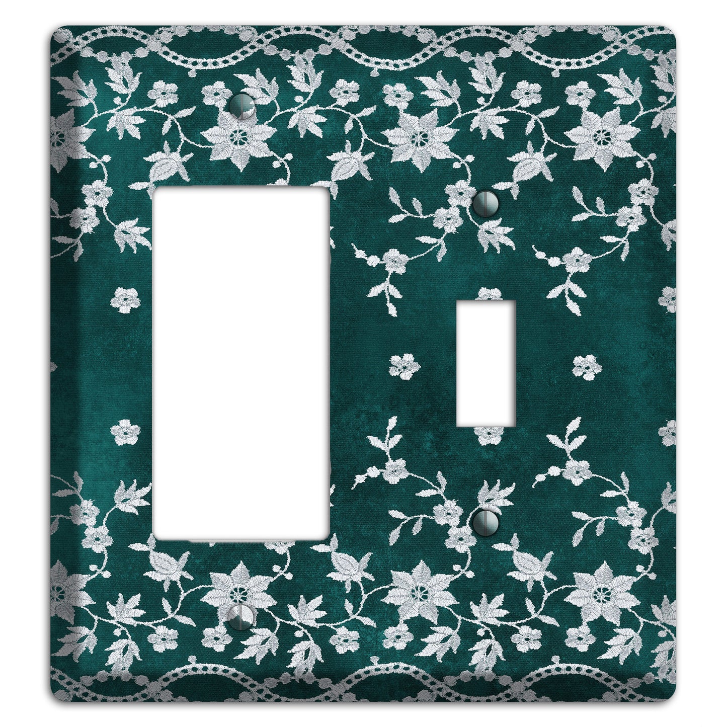 Embroidered Floral Teal Rocker / Toggle Wallplate