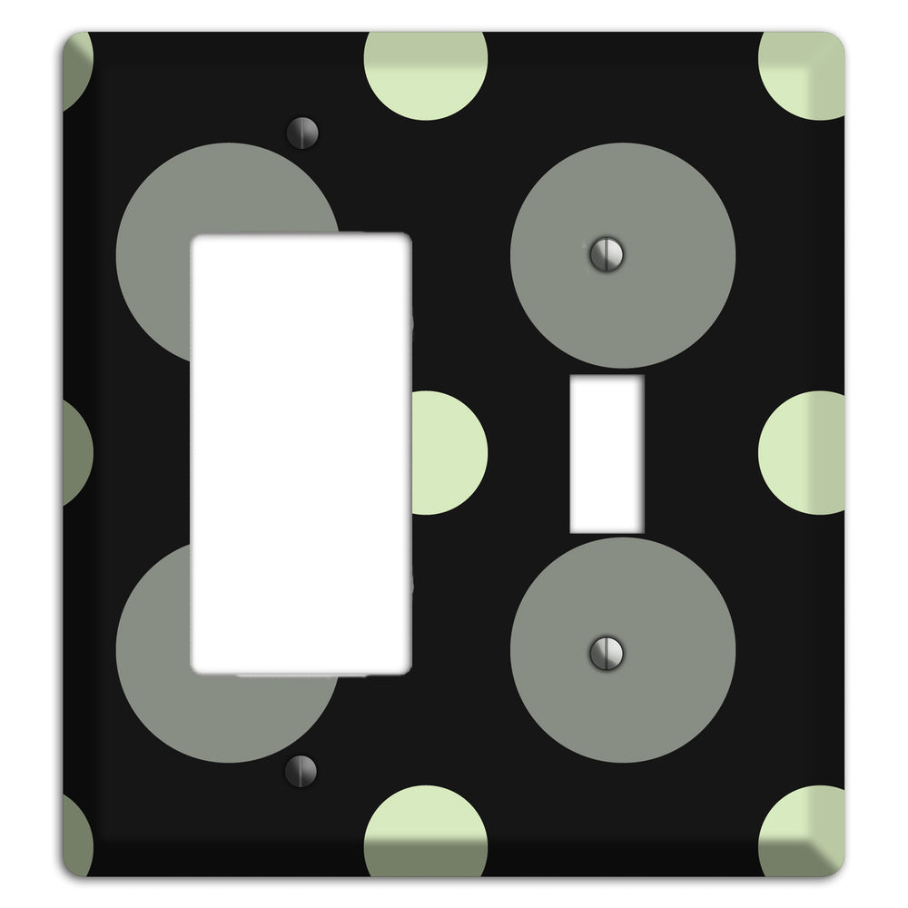 Black with Grey and Sage Multi Medium Polka Dots Rocker / Toggle Wallplate