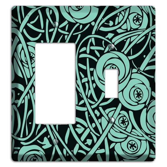 Teal Deco Floral Rocker / Toggle Wallplate