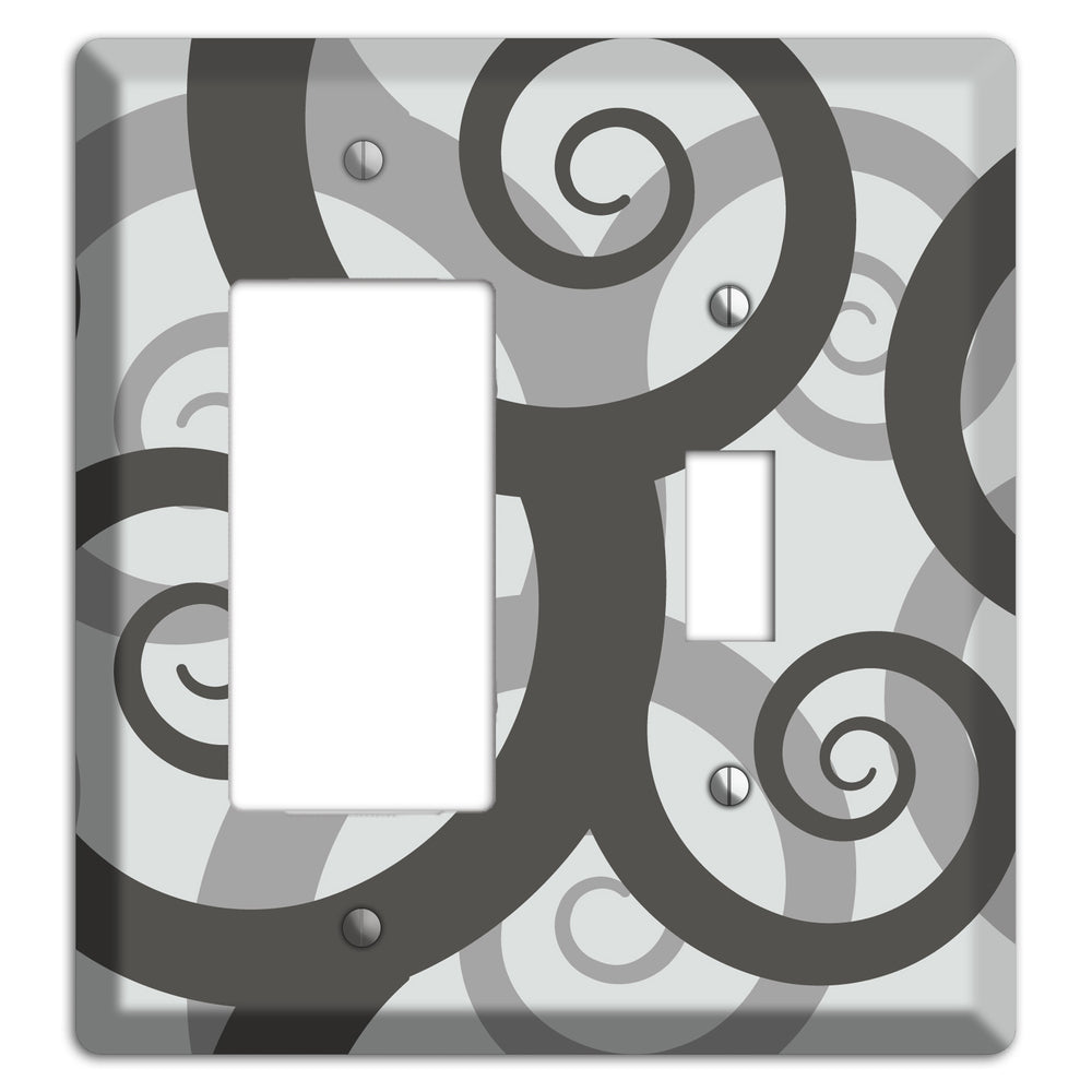 Grey with Black Large Swirl Rocker / Toggle Wallplate