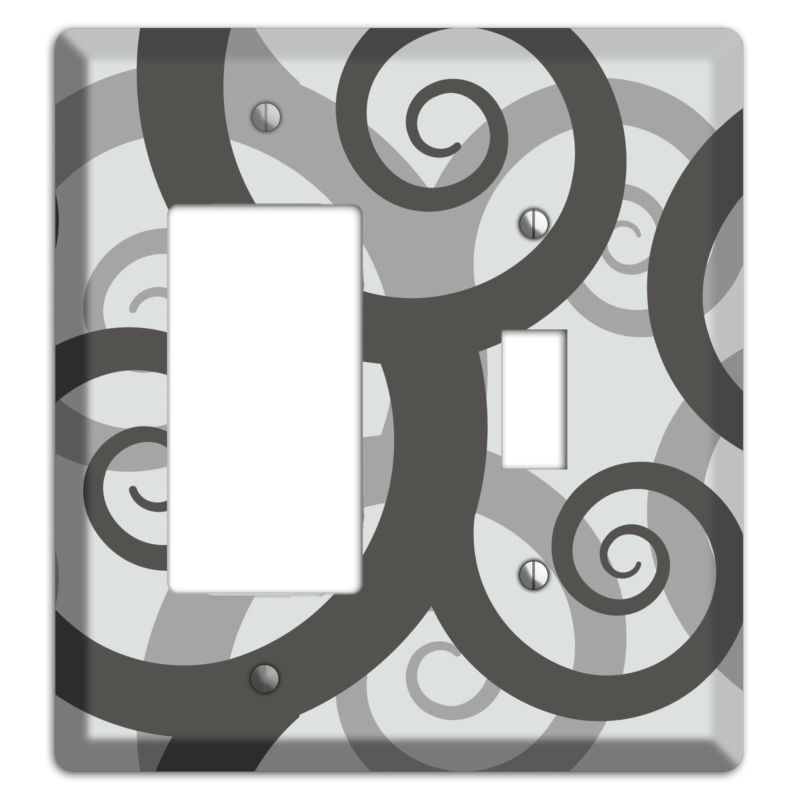 Grey with Black Large Swirl Rocker / Toggle Wallplate