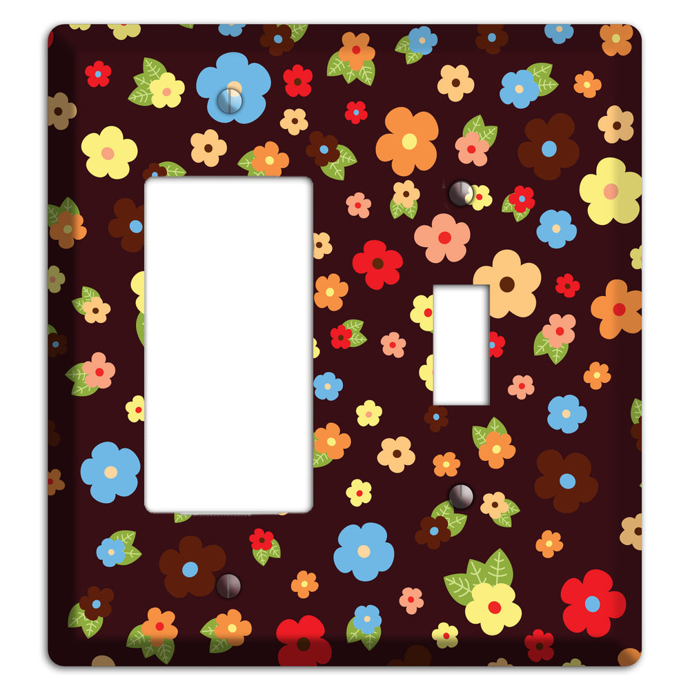 Brown Tiny Delicate Flowers Rocker / Toggle Wallplate