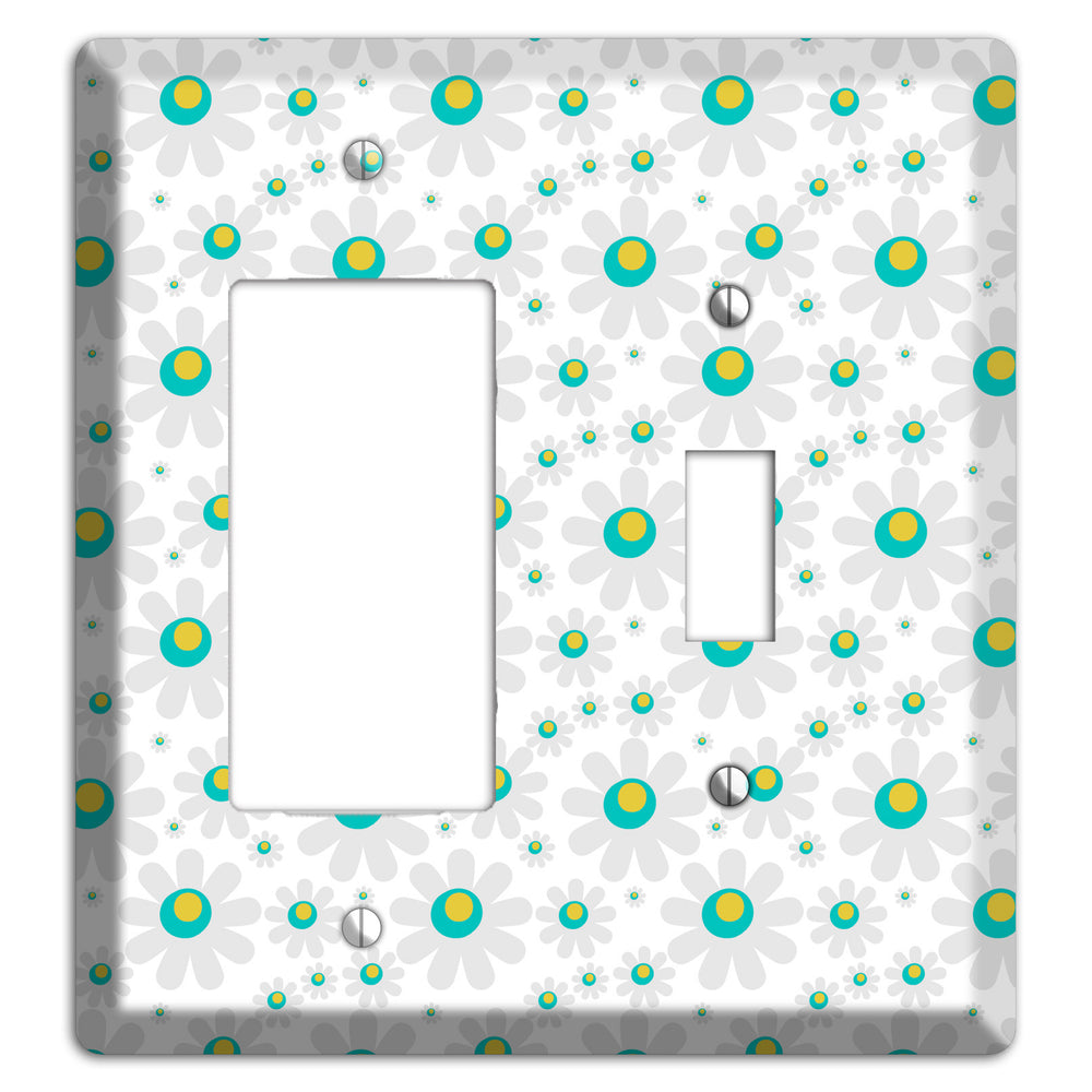 White and Green Flower Power Rocker / Toggle Wallplate