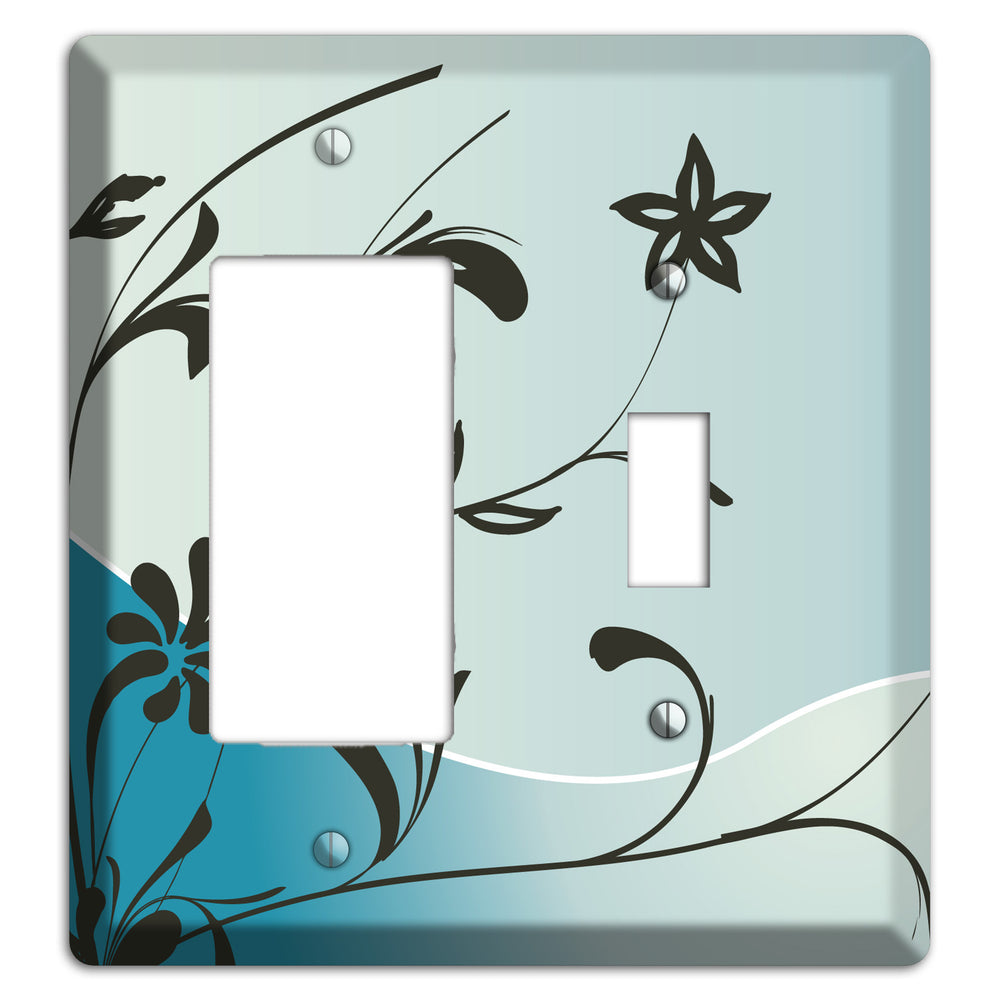 Blue-grey Floral Sprig Rocker / Toggle Wallplate